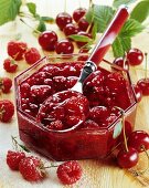 Raspberry and sour cherry jam