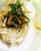 Barbecued courgette slices with basil and Parmesan