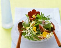 Mixed salad leaves with edible flowers
