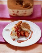 Strawberry tiramisu with chocolate curls