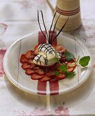 Strawberry carpaccio with yoghurt dumplings