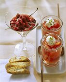 Wild strawberries in red wine & strawberries in Campari jelly