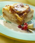 Funeral pyre (bread & butter pudding) with warm vanilla sauce
