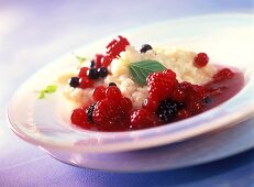 Berry compote with rice pudding