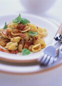 Orecchiette with bean and basil sauce