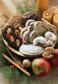 Plate of gingerbread, biscuits and stollen