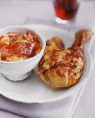 Harissa chicken with spicy potato and vegetable salad