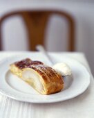 A piece of pear strudel on plate