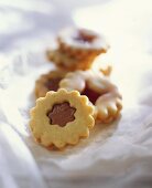 Sweet pastry biscuits with nougat and jam filling