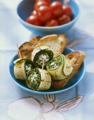 Courgettes rolls with soft cheese filling