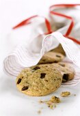 Chocolate cookies in a home-sewn bag