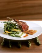 Rack of lamb with marinated asparagus & lettuce bouquet