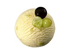 A scoop of grape and vanilla ice cream