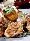 Barbecued lamb chops with herbs and baked potato