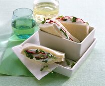 Herb mousse and radish sandwiches