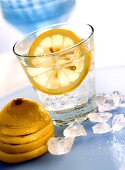 Gin Tonic mit Eiswürfeln und Zitronenscheibe im Glas