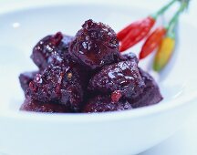 Salsiccia lucana (sausage balls in red wine sauce with chili)