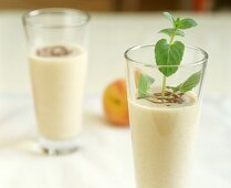 Creamy peach shake with fresh mint