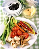 Colourful barbecued vegetables with alioli