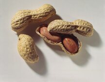 Erdnüsse mit geschlossener und geöffneter Schale