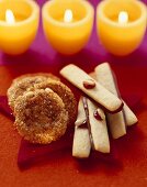 Caramel and walnut biscuits and pine nut fingers