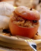 Baked Stuffed Apple with Vanilla Ice Cream