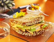 Chicken sandwich with pineapple and celery