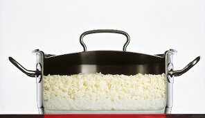 Rice cooking in a pan