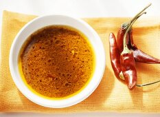 Spicy Canarian pepper sauce (Mojo picon) in bowl