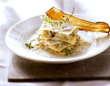 Lasagne with aubergines, gorgonzola and thyme