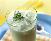 Yoghurt drink with cress and ice cubes