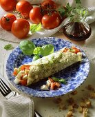 Crespelle caprese (tomato and mozzarella wrap with basil)