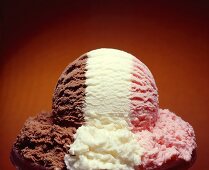 Vanilla, chocolate and strawberry ice cream