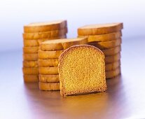 Zwieback (rusks, in a pile and a single slice)