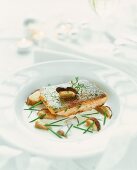 Salmon trout fillet with ceps