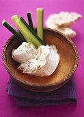 Lemon soft cheese with cucumber and rice wafer
