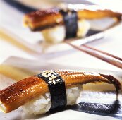 Nigiri sushi with freshwater eel