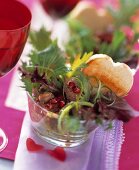 Pomegranate and Mixed Greens with Duck Liver