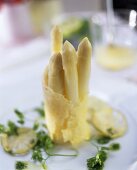 Lukewarm asparagus in lime vinaigrette with chervil