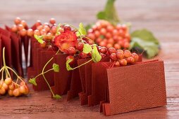 Roses, guelder rose berries & clematis shoots in envelopes