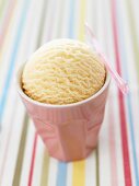 A scoop of vanilla ice cream in a beaker