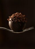 Chocolate truffle with grated chocolate on fork