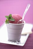 Waldbeerensorbet mit Minze im Becher