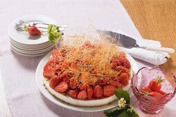 Strawberry cheesecake with spun sugar