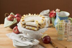Apple and walnut cake, a piece cut