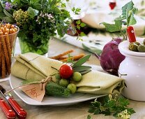 Napkin with tomatoes, sage