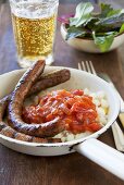 Pap and boerewors (Maize porridge with grilled sausage, South Africa)