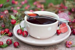 Rose tip tea in cup and saucer