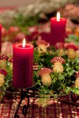 Advent wreath with mushroom-shaped biscuits