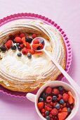 Pastry ring filled with berries and coconut yoghurt